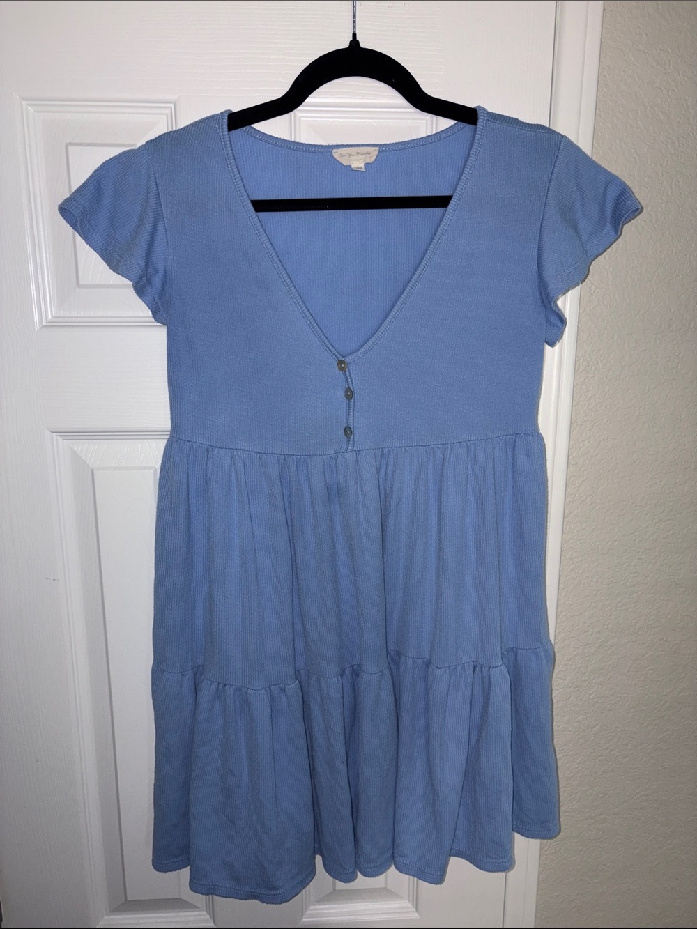 Adorable Light Blue Tiered V-Neck Short Sleeve Dress